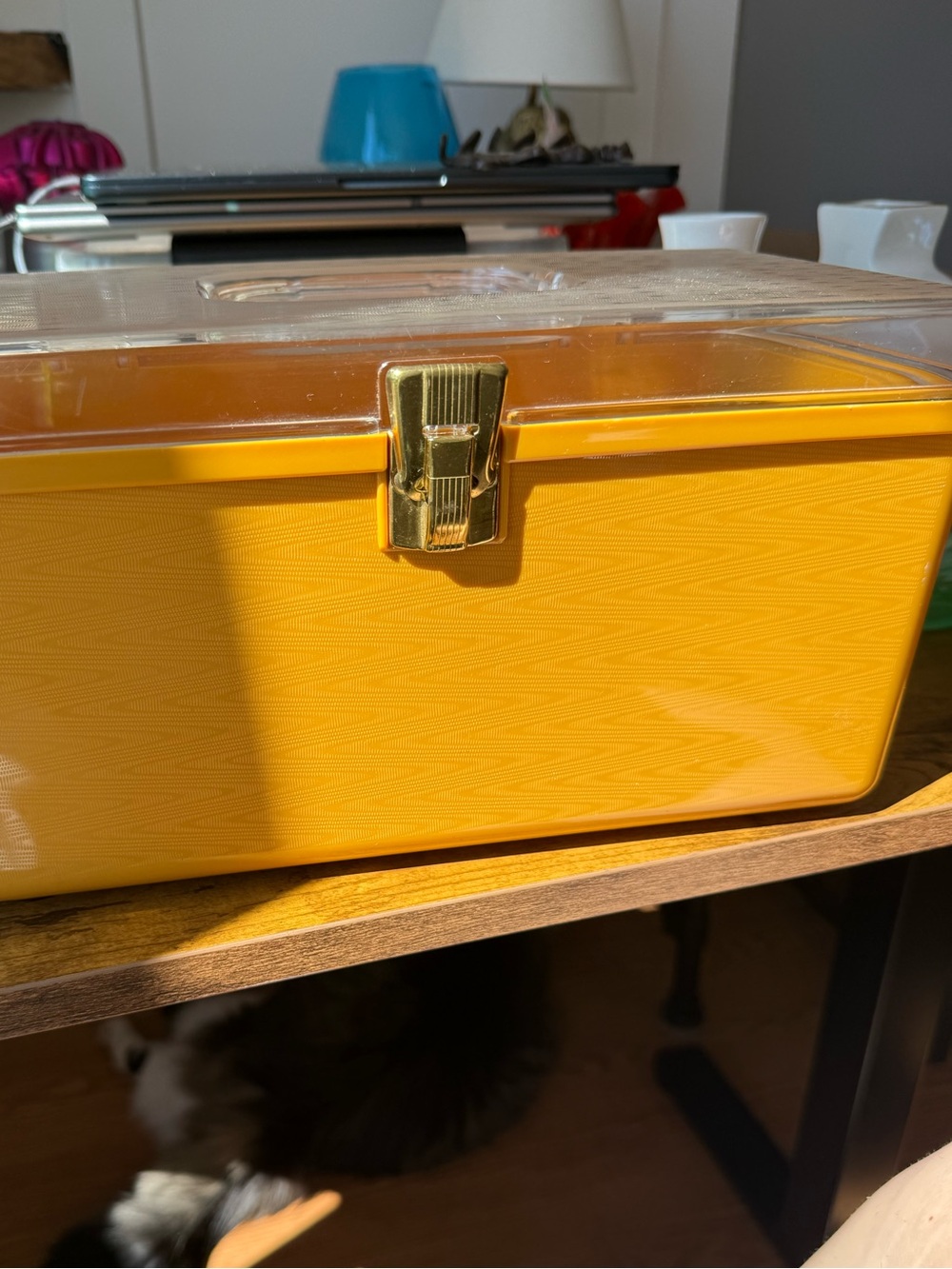 Vintage retro mustard yellow Wil-hold craft sewing storage bin